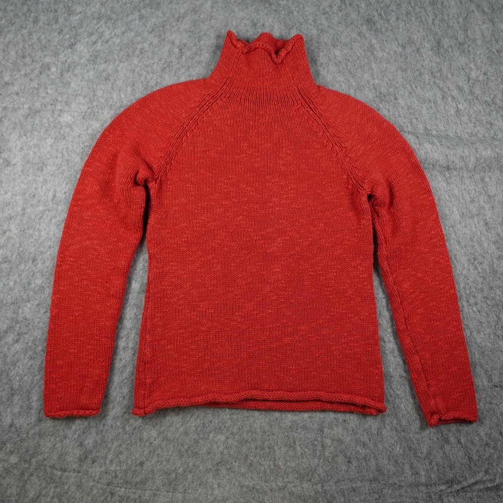 LL Bean Sweater Women Extra Small Red Cottage Cotton Mock Neck Raglan Knit